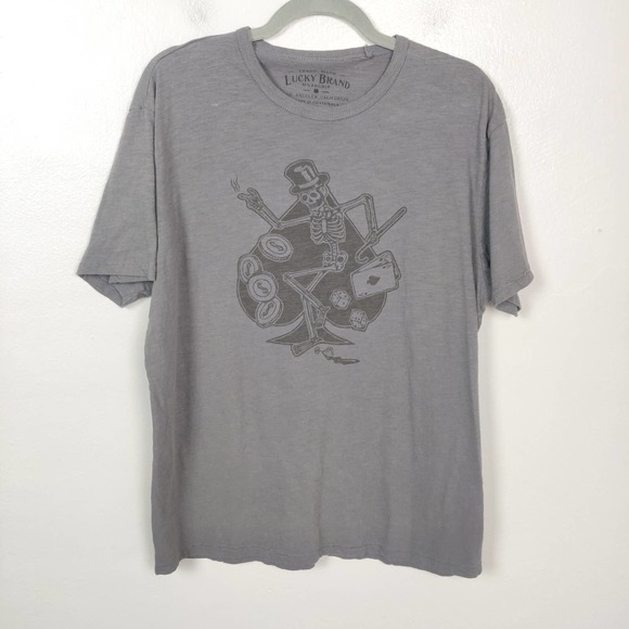 Lucky Brand Other - Lucky Brand T-Shirt Men's Large Heathered Charcoal Skeleton Spade Graphic Tee